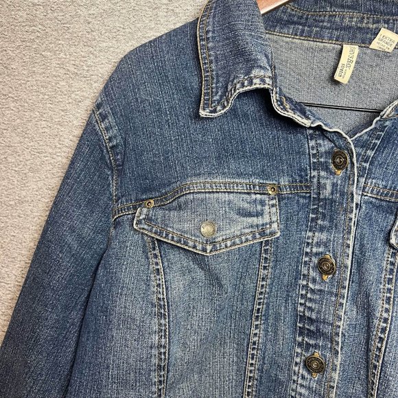 St John Bay Jean Jacket Women 1X Blue Pockets Denim Button Up Long Sleeve - Picture 4 of 15